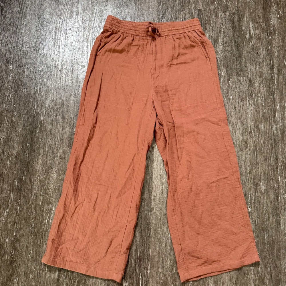 UpWest Wide Leg Pants Women S Terracotta Organic Cotton Gauze Smocked Waist